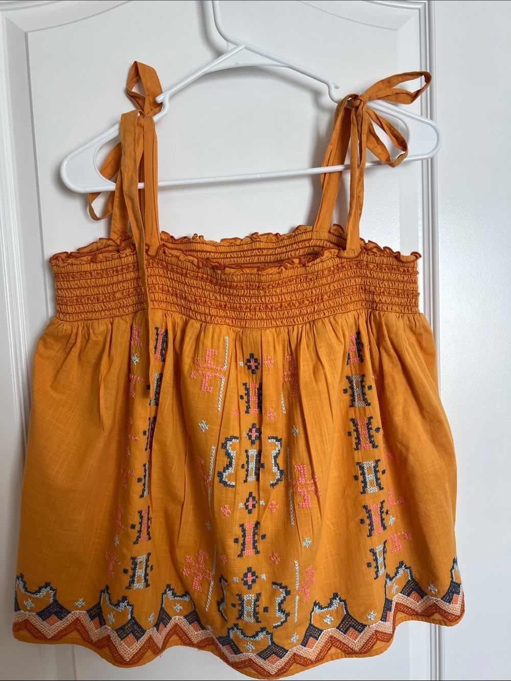 Anthropologie Mustard Yellow Embroidered Tie-Strap Camisole